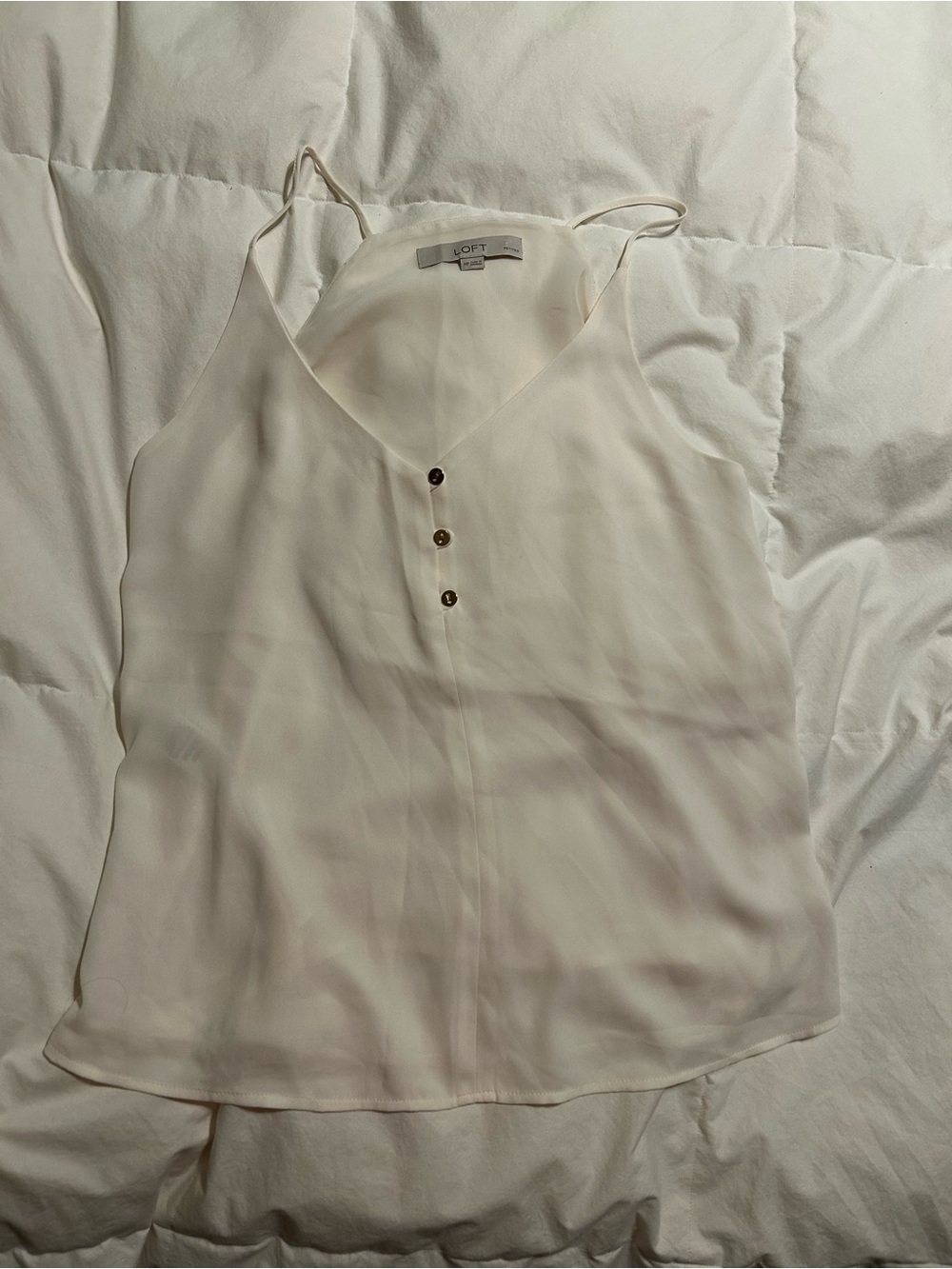 LOFT Cream Sleeveless V-Neck Button Tank
